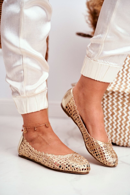 Lu Boo Dámske zlaté baleríny Openwork prenášanie