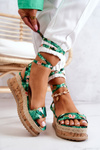 Sandály Espadrilky Na Klínu Zelené Květiny Roxanne