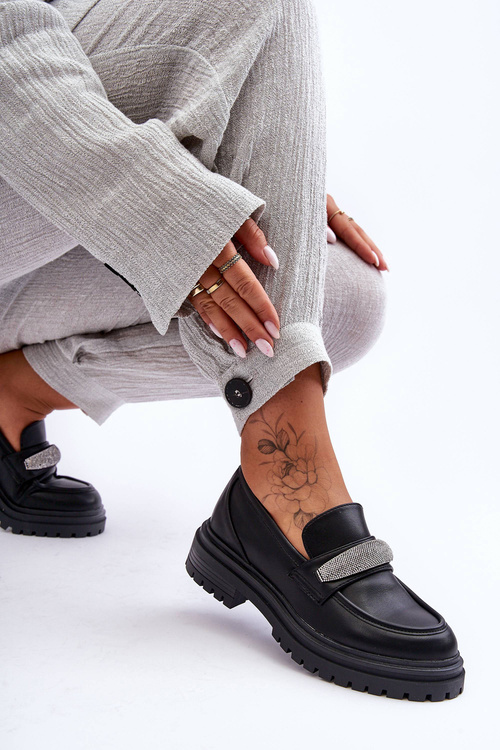 Masywní Kožené Mokasíny S Ozdobou Černé Aricka