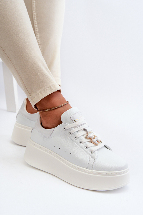 Dámské Kožené Tenisky Na Platformě S Medvídkem Bílé Vinceza 66641