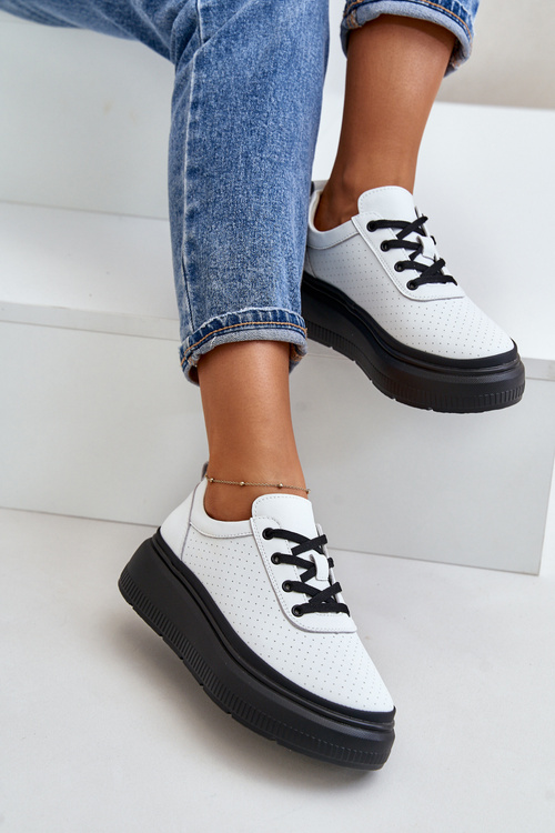 Dámské Sportovní Boty Na Platformě Přírodní Kůže Bílé 41470 Vinceza
