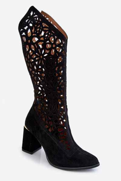 Suede Openwork Boots Lewski Shoes 3234 Čierna