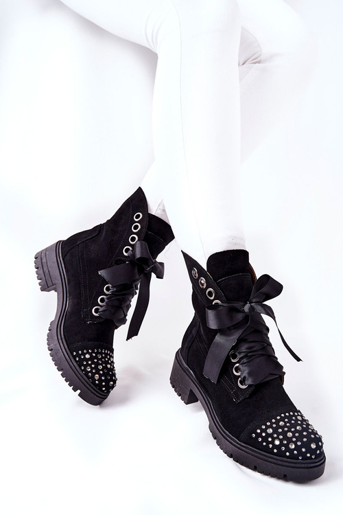 Semišové topánky lewski topánky zviazané 3069 čierne