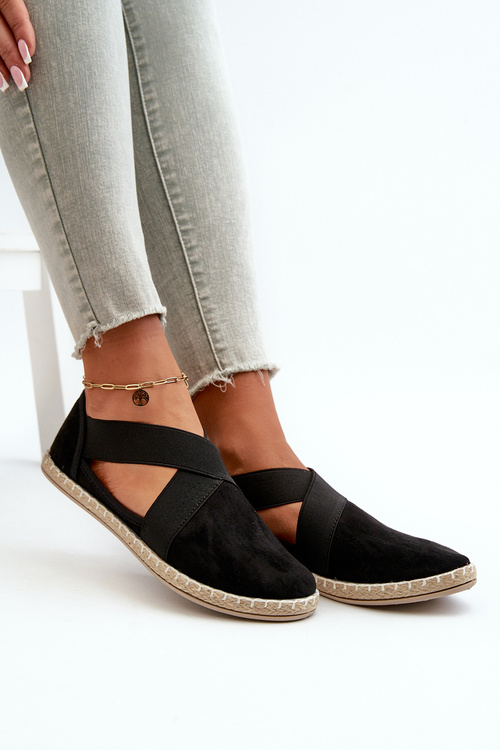 Dámske Espadrilky S Elastickými Pásmi Z Ekologickej Semiš Čierne Phaedrana