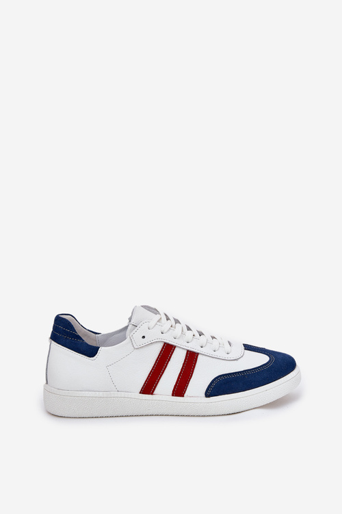 Zazoo N1068 Kožené Nízké Tenisky Dámské Bílá-Námořnická Modrá