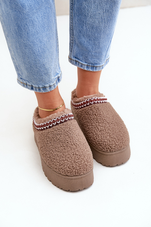 Sněhule Pantofle Na Platformě S Kožíškem Typu Beránek Hnědé Ovirissa