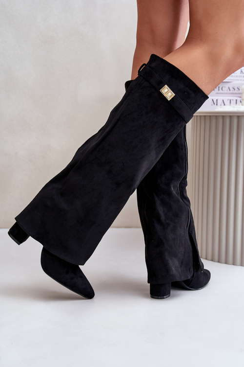 Kozačky Eko Velur Podpatky Na Zip Zateplené Ohnutý Svršek Béžové Evyra