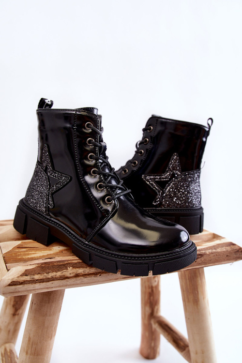 Black Yukko Baby Boots lakovaný zipsom
