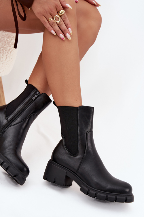 Dámske Poltopánky Na Bloku Eko Koža Čierne Kyra