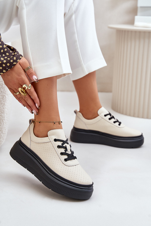 Dámske Športové Topánky Na Platforme Z Prírodnej Kože Béžové Vinceza