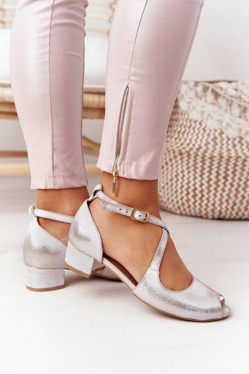 Kožené Sandály Na Podpatku Maciejka 04509-45 Béžovo-Zlaté