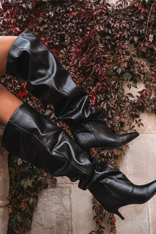 Poncho dámske čižmy na podpätku čierne Ysolienne