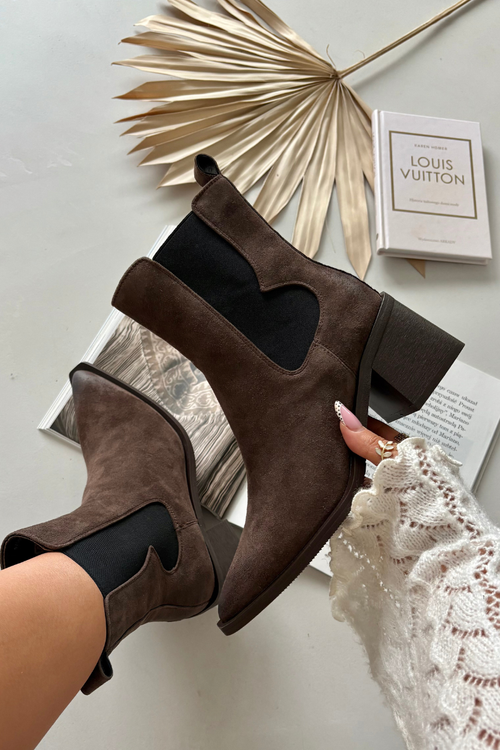 Kožené semišové dámské boty na podpatku s vyhříváním Artiker 57C0047 hnědé