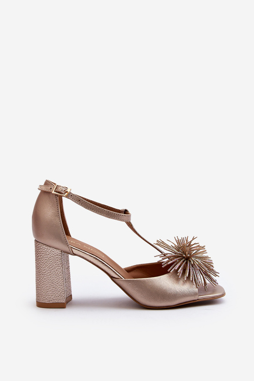 Kožené sandále na opätku s ozdobou Laura Messi 2758 Zlaté