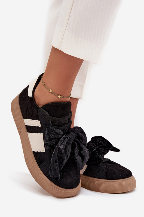 Dámské tenisky s semišovou mašlí černé Ashlyn