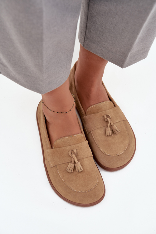 Kožené semišové mokasiny typu barefoot Zazoo 322 béžové