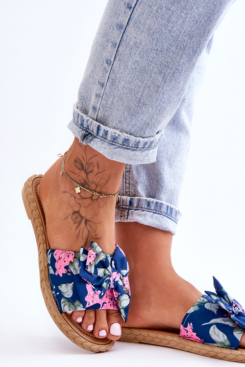 Dámske flip -flops s tkaninou Blossom Navy Blue Bow