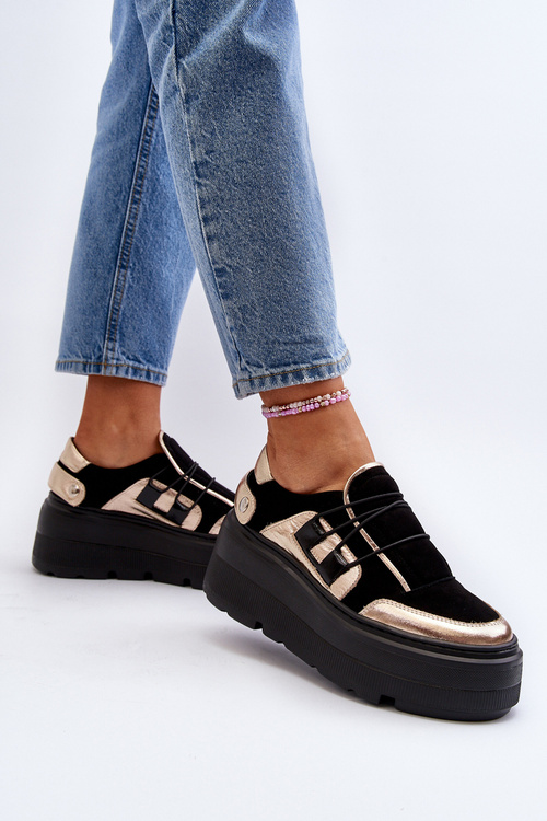 Zazoo 1833 Dámske Kožené Tenisky Na Masívnej Podešvi Čierne