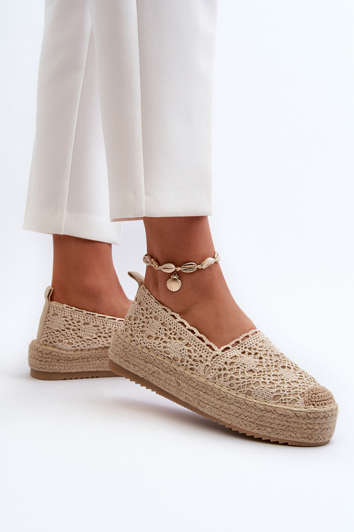 Dámske čipkované espadrily na platforme béžové Elarose