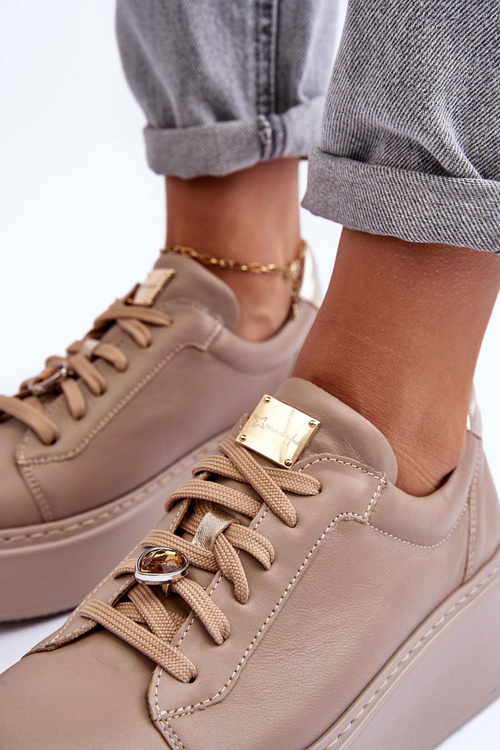 Kožené športové topánky na platforme Maciejka 06191-04 béžová