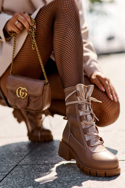 Dámske kožené topánky s viazanou béžou Doreli