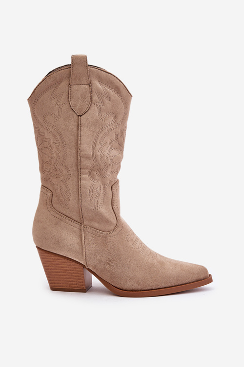 Dámske Kovbojské Čižmy Na Opätku Z Eko Semišu Béžové Wendlis