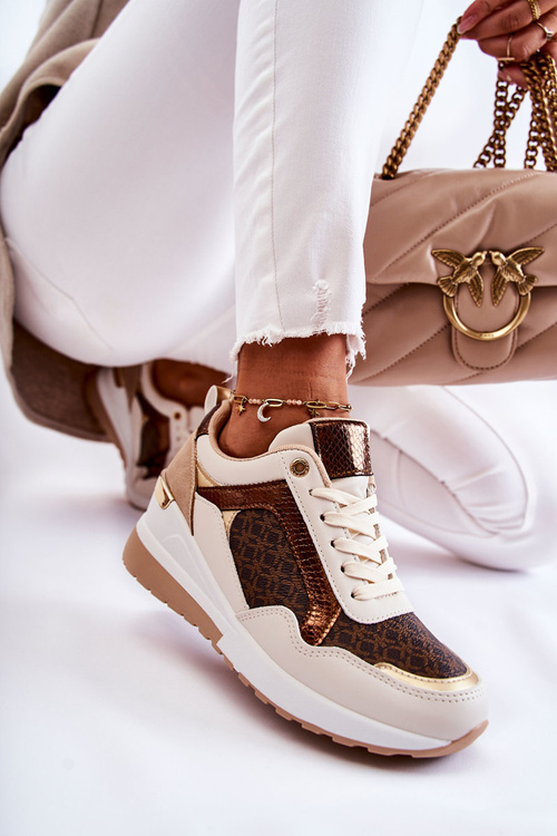 Dámská kožená sportovní obuv na klínku bílo-hnědá Catrine