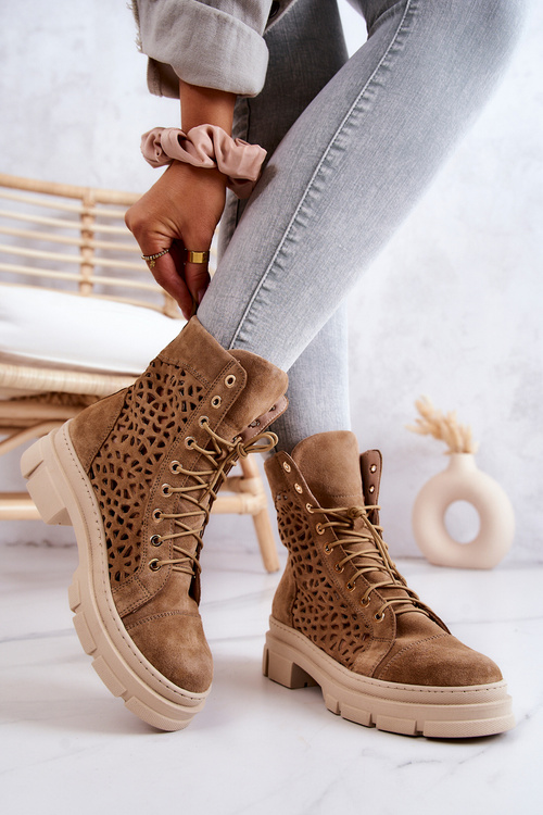 Camel Aileen Openwork Suede topánky