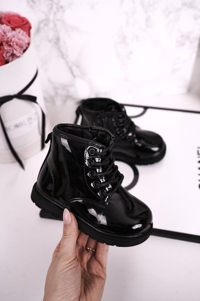 Dětské Boty Zateplené Se Zipem Lakovane Černé Ammy