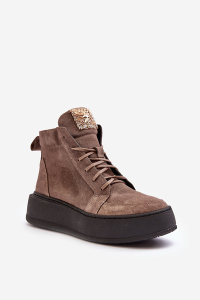 Čipky -upové ženské topánky s dekoráciou Dark Beige Nicole 2833