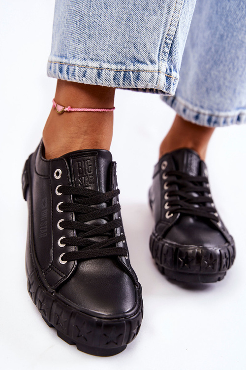 Módne kožené tenisky veľká hviezda kk274143 čierna