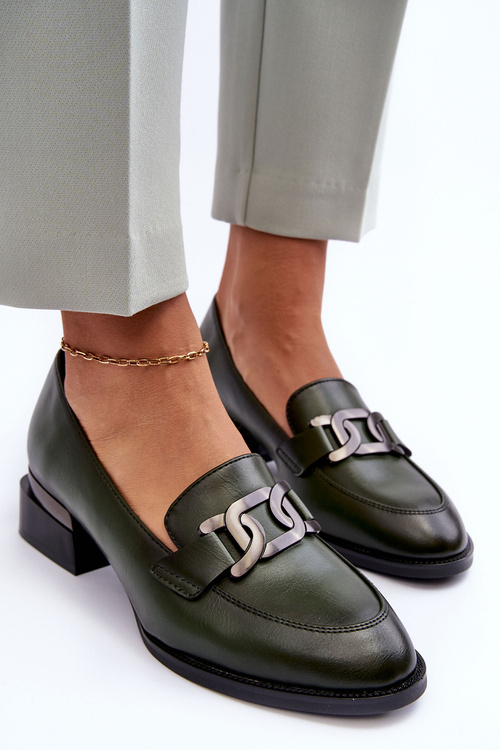 Kožené mokasíny na podpatku tmavě zelené Sakina