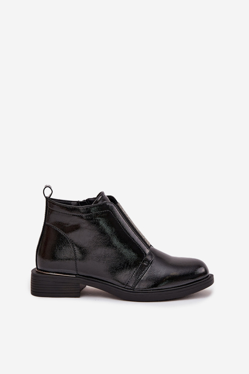 Lakované zateplené dámské kotníkové boty na nízkém podpatku S.Barski HY52-506 Černé