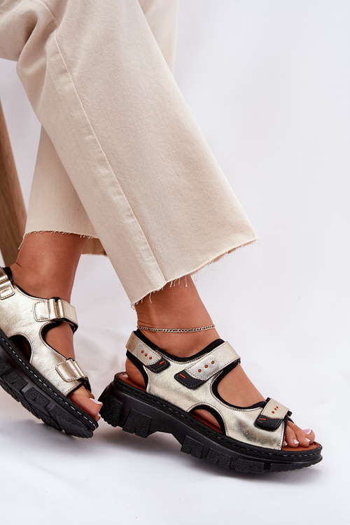 Dámské kožené sandály se suchým zipem Artiker 56C0469 zlaté