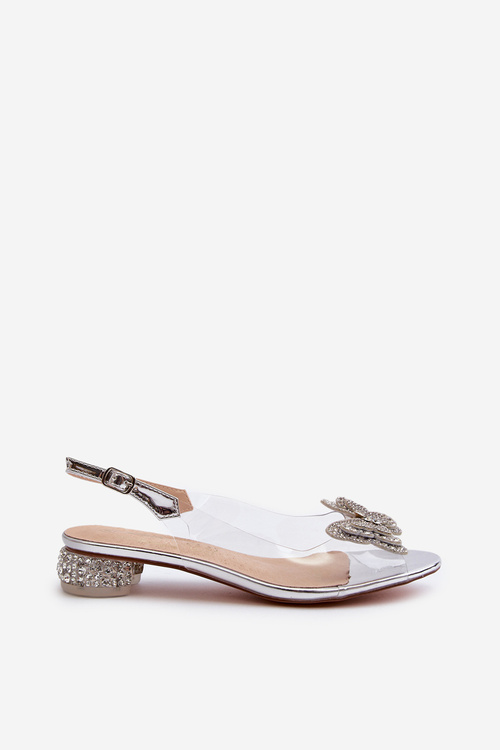 Priehľadné sandále s nízkym opätkom s motýľom ružové strieborné D&A MR38-388