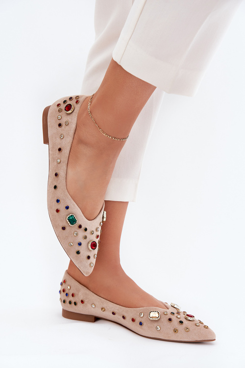 Dámske Baleríny Ozdobené Kryštálmi Béžové Valena