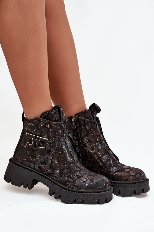 Kožené dámske čižmy s ozdobou vyteplené Artiker 57C2084 Čierno-zlaté