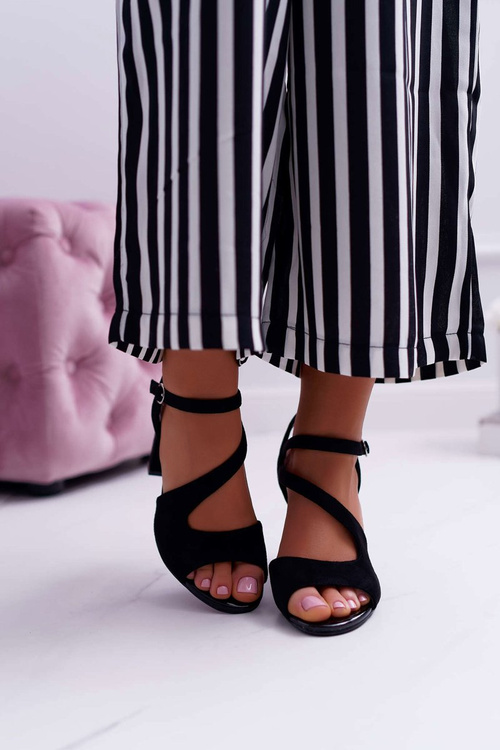 Dámské Sandály Na Podpatku Sergio Leone SK868 Semišové Černé Mersi