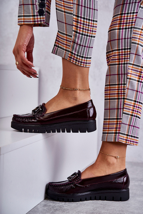 Dámské kožené mokasíny na platformě Vínové Venesia