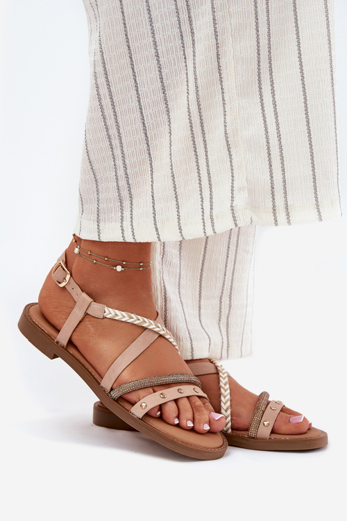 Ploché Sandále S Dekoratívnymi Pásikmi Vinceza 17379 Béžové