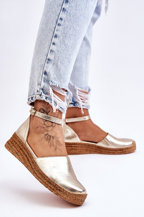 Dámské kožené espadrilky sandály zlate Moise