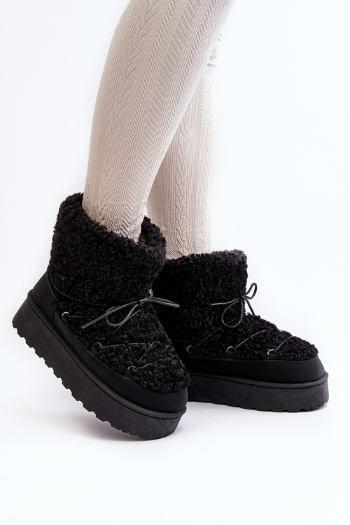 Čierne topánky na sneh na hrubom jedinom čiernom loso