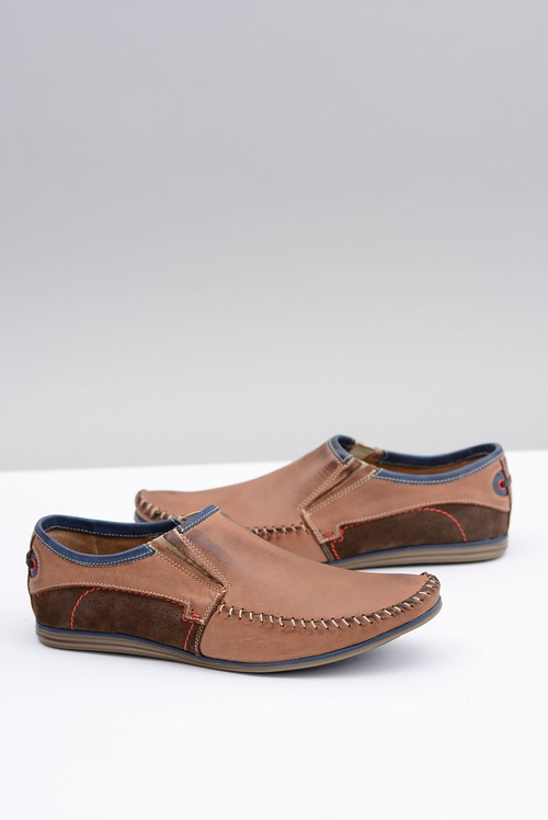 Pošmyknuté poľské pánske mokasíry hnedé kožené teodoro