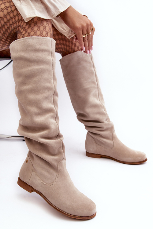 Ženské semišové koleno topánky Maciejka 05790-22 Svetelná béžová béžová