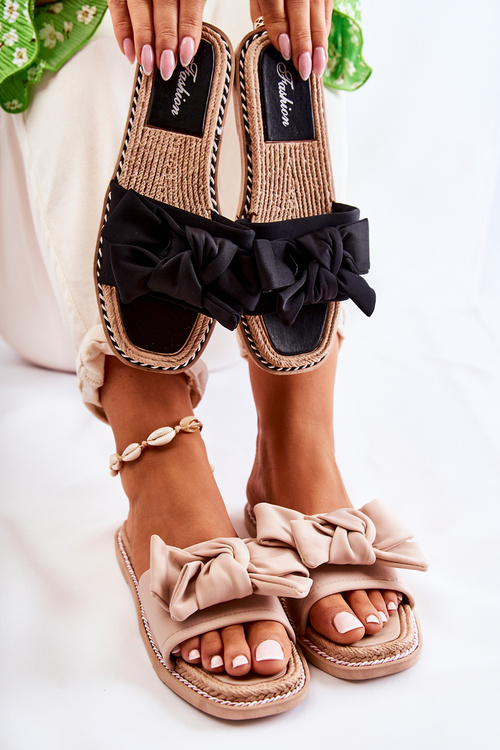 Dámské Pantofle S Látkovou Mašlí Černá Ginna