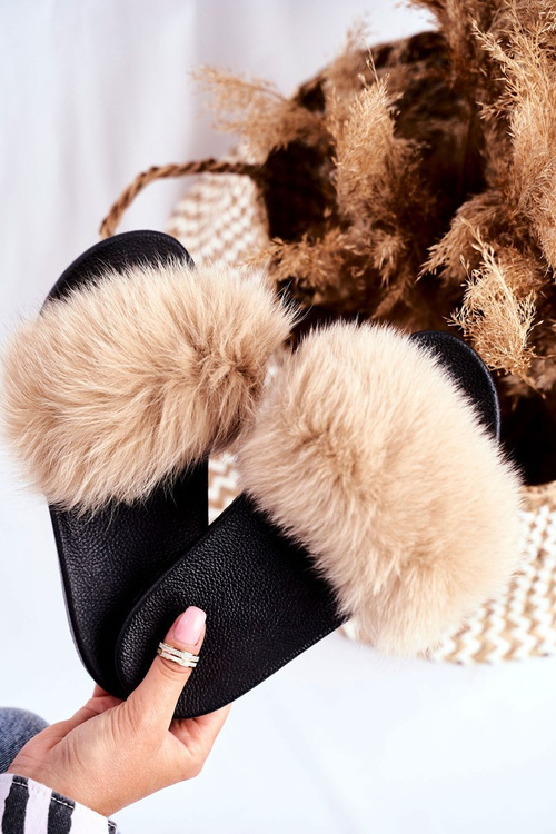 Dámské Nazouváky s přírodni Kožešinou béžové Bushido