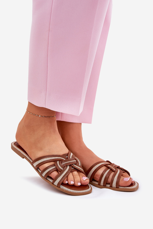 Dámske Ploché Sandále S Prepletenými Pásikmi Hnedé Acimine