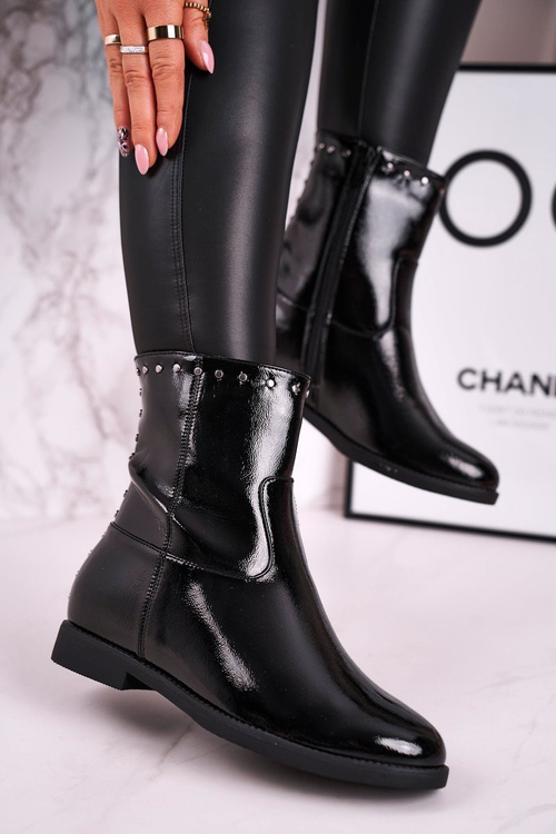 Dámské Izolované Boty Na Klínku Lakovane Černé Performance