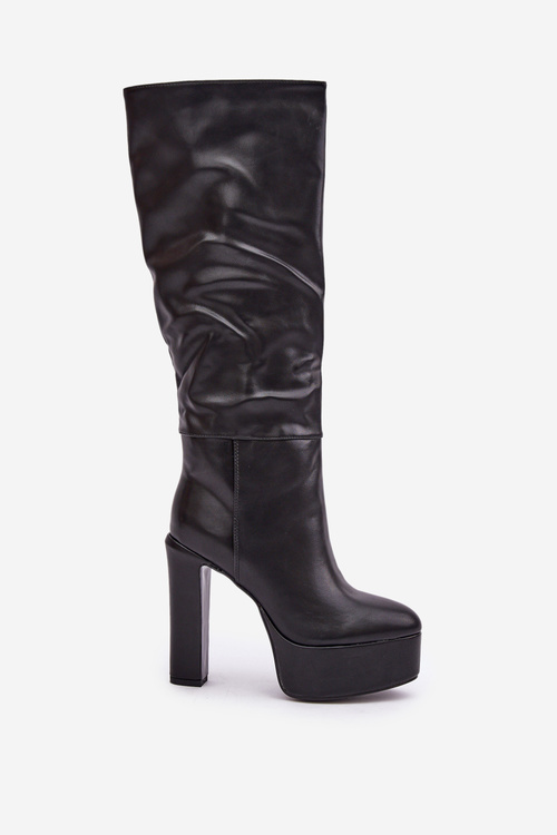 Kolenové Topánky Na Opätku A Platforme Z Eko Kože Čierne Felilorn