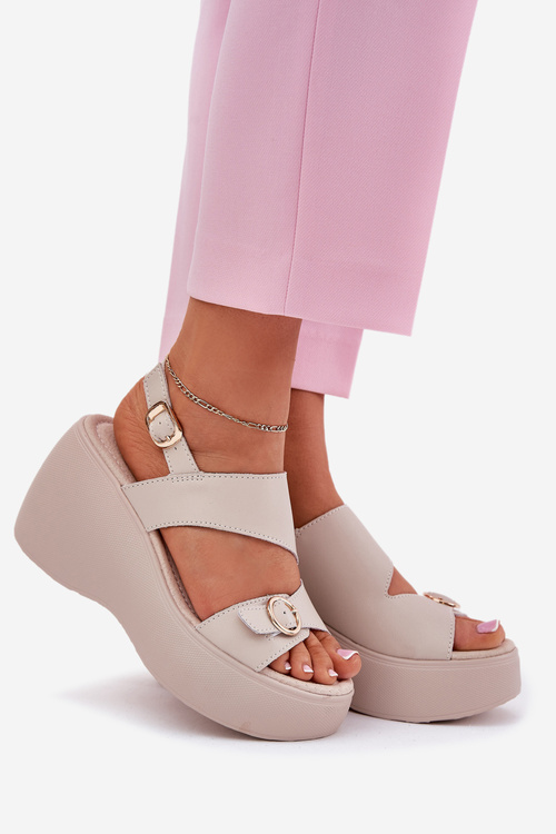 Kožené Dámske Sandále Na Klíne A Platforme S.Barski LR51-540 Béžové